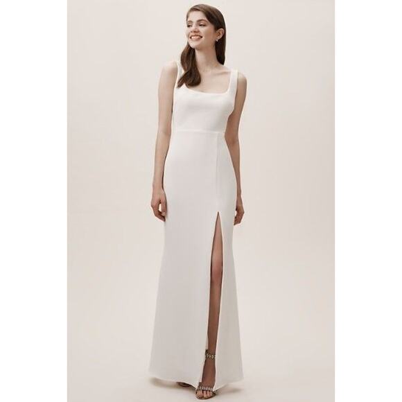 New Anthropologie BHLDN Adena Crepe Dress $198 Maxi SIZE 4 Ivory - Picture 1 of 5